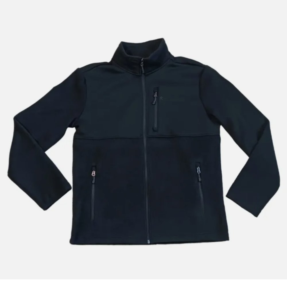 FREE COUNTRY mens Jacket Jet Black Zip-Up Hang Out Fleece Size Small